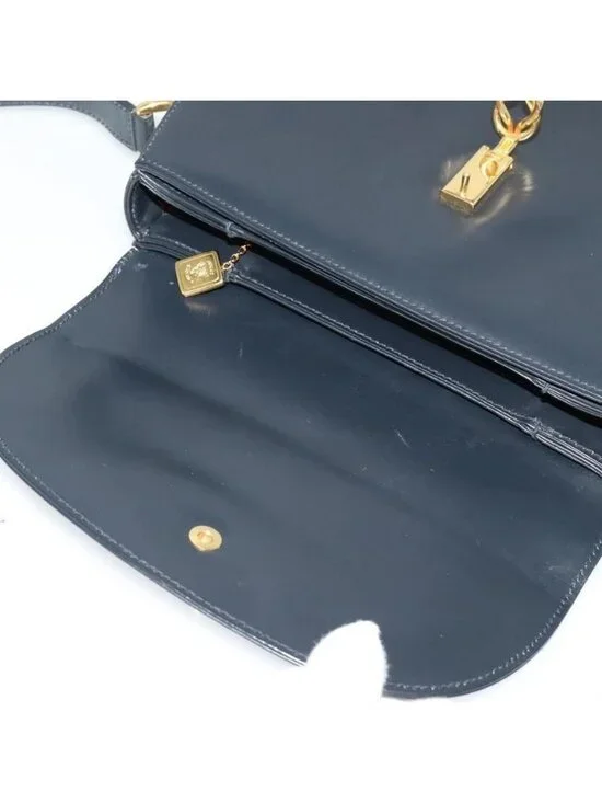 Authentic GUCCI Shoulder Bag Leather Navy Gold - Picture 16 of 16